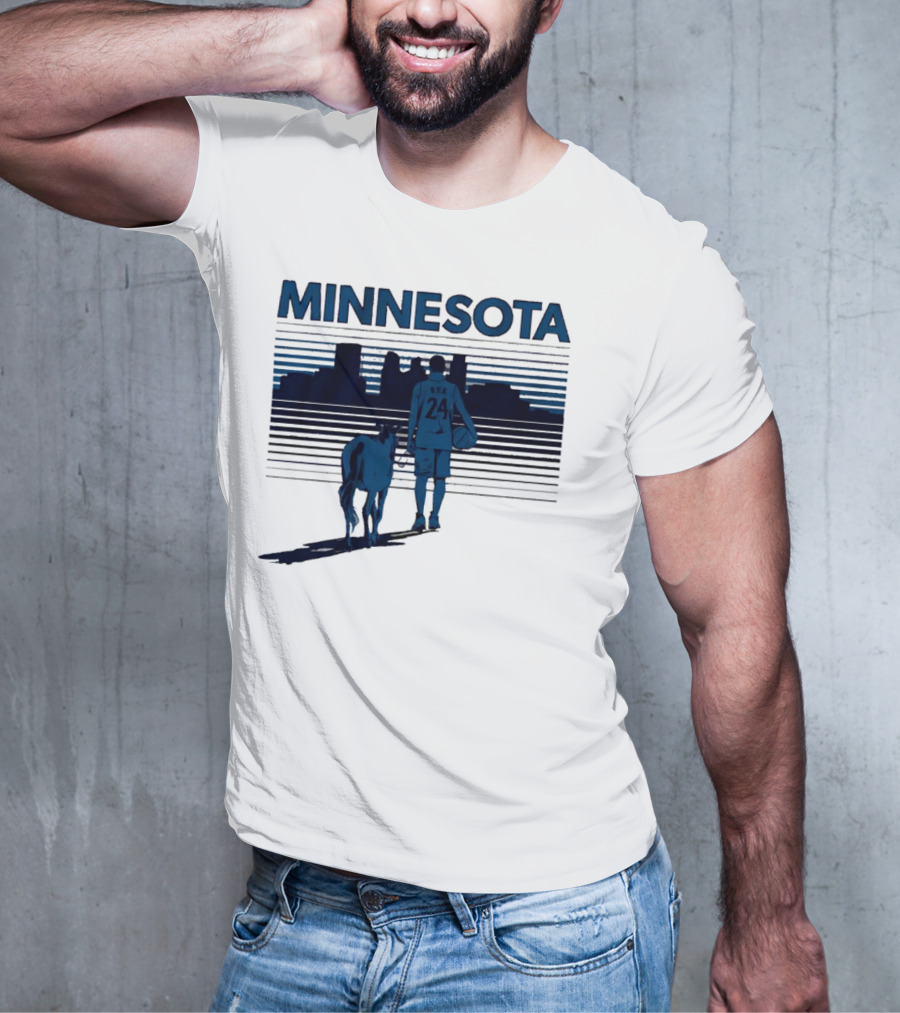 Minnesota Basketball 24 Bring Ya Ass Player And Dog With City Skyline T-Shirt