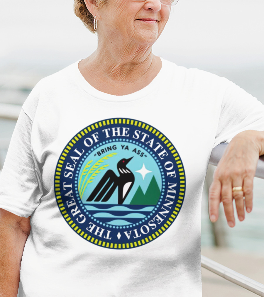 The Great Seal Of The State Of Minnesota Bring Ya Ass Black Bird Mountains Waves Star T-Shirt