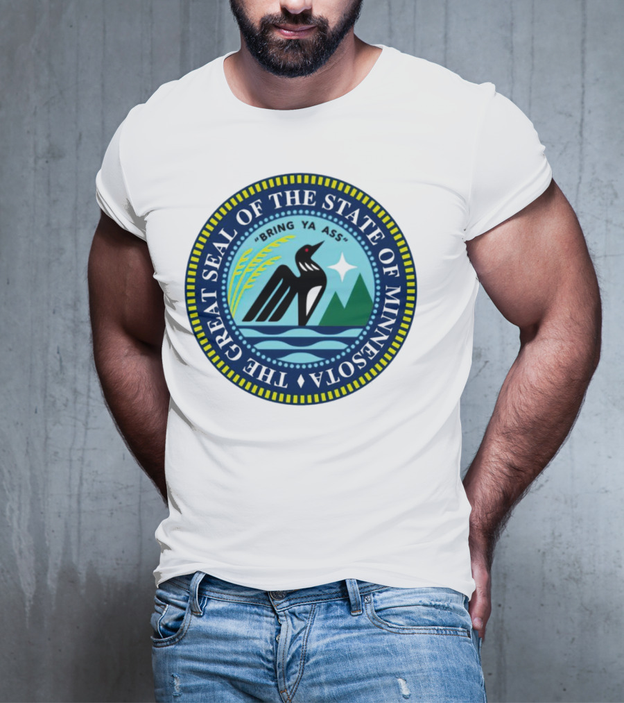The Great Seal Of The State Of Minnesota Bring Ya Ass Black Bird Mountains Waves Star T-Shirt