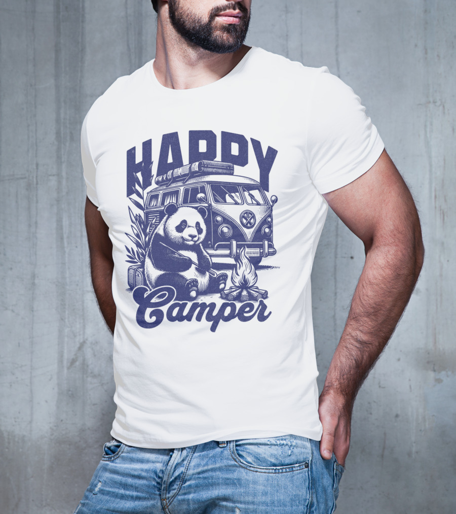 Happy Camper Panda By Van And Campfire Vintage T-Shirt
