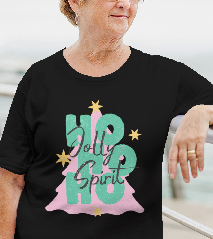 HO HO HO Jolly Spirit Christmas Tree Stars T-Shirt