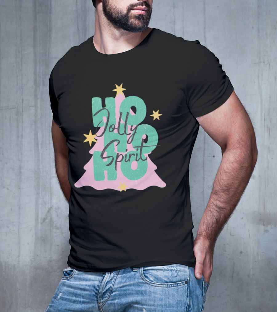 HO HO HO Jolly Spirit Christmas Tree Stars T-Shirt