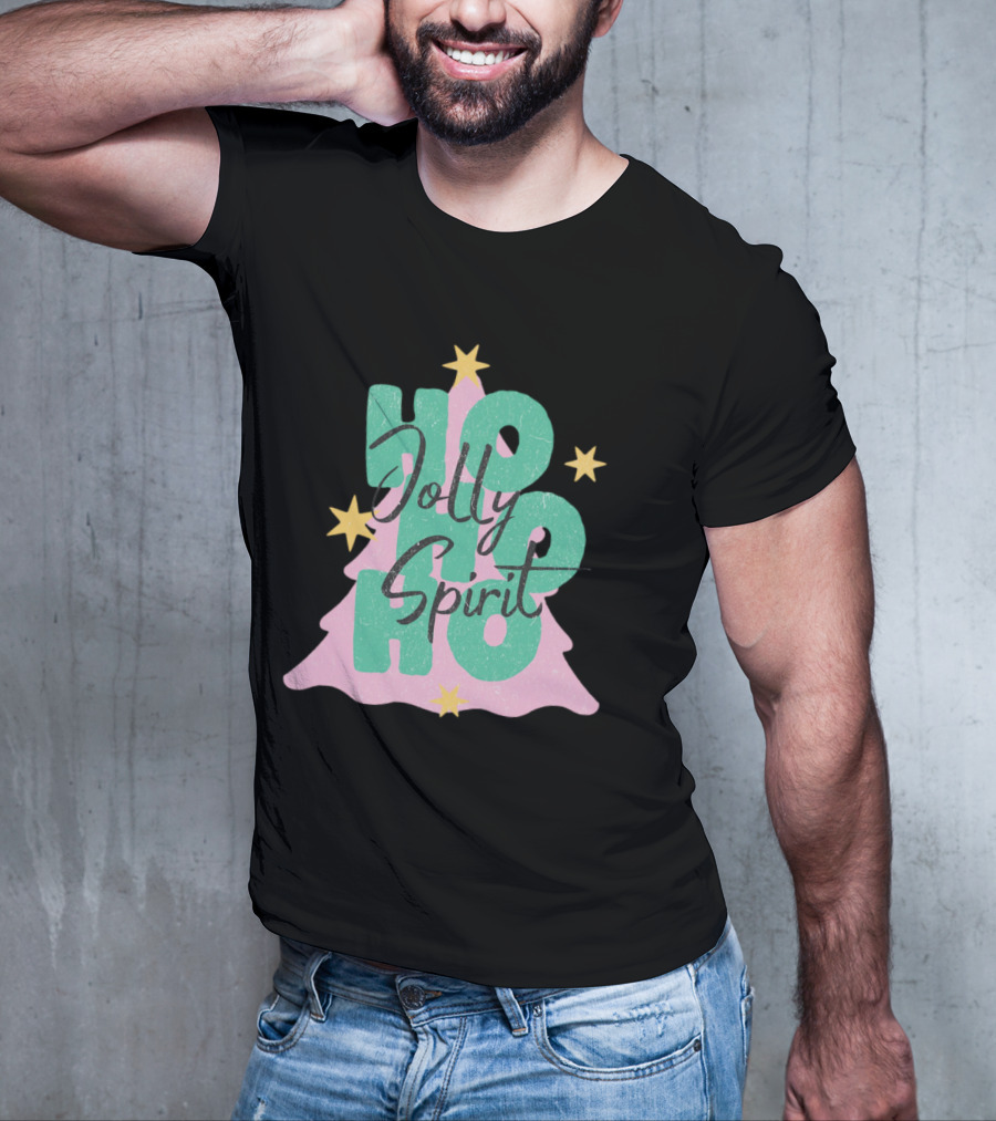 HO HO HO Jolly Spirit Christmas Tree Stars T-Shirt