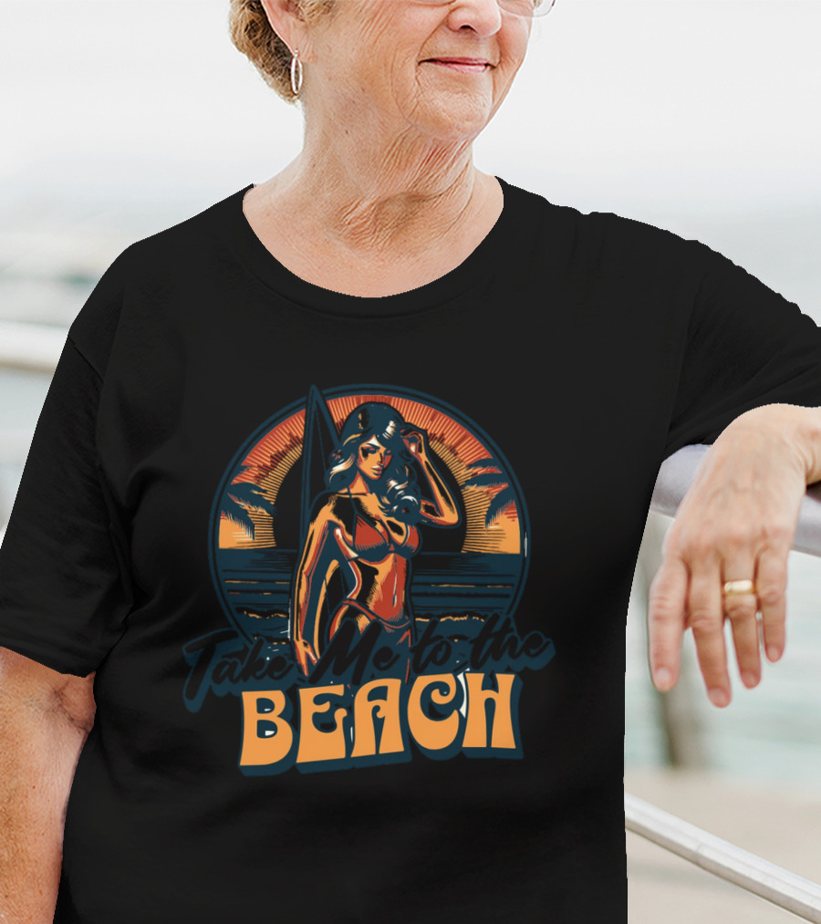 Take Me To The Beach Surfing Sunset With Tropical Vibes And Palm Trees T-Shirt