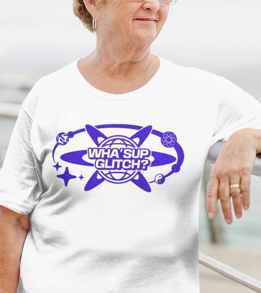 WHA'SUP GLITCH YNOT2K Retro Tech Atomic Globe T-Shirt