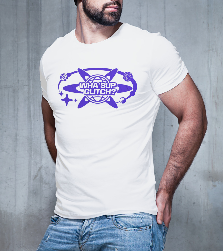 WHA'SUP GLITCH YNOT2K Retro Tech Atomic Globe T-Shirt
