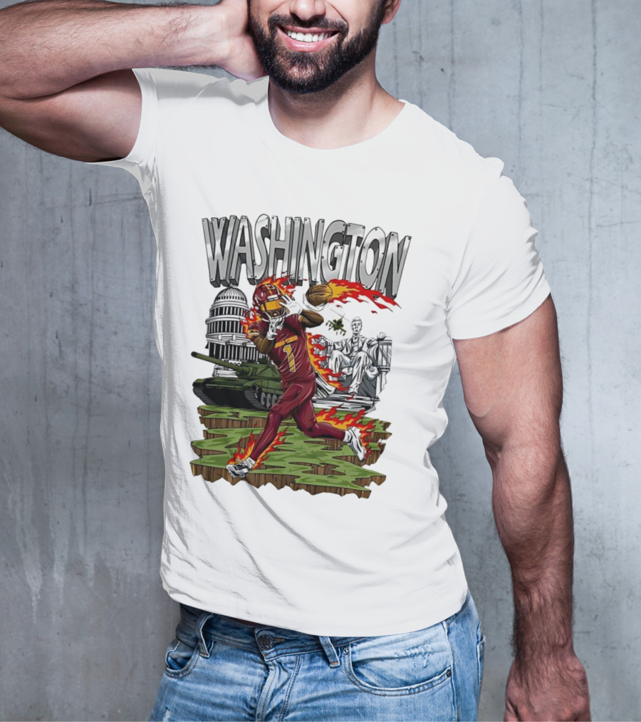 Washington Commanders Jahan Dotson Football Cartoon Capitol Tank Lincoln Fire T-Shirt