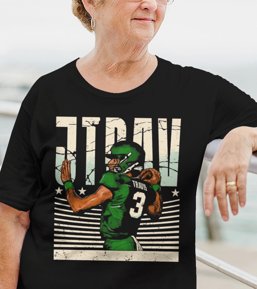 Jordan Travis New York Jets Football Cartoon Graphic Retro Style Football Jersey Number 3 T-Shirt