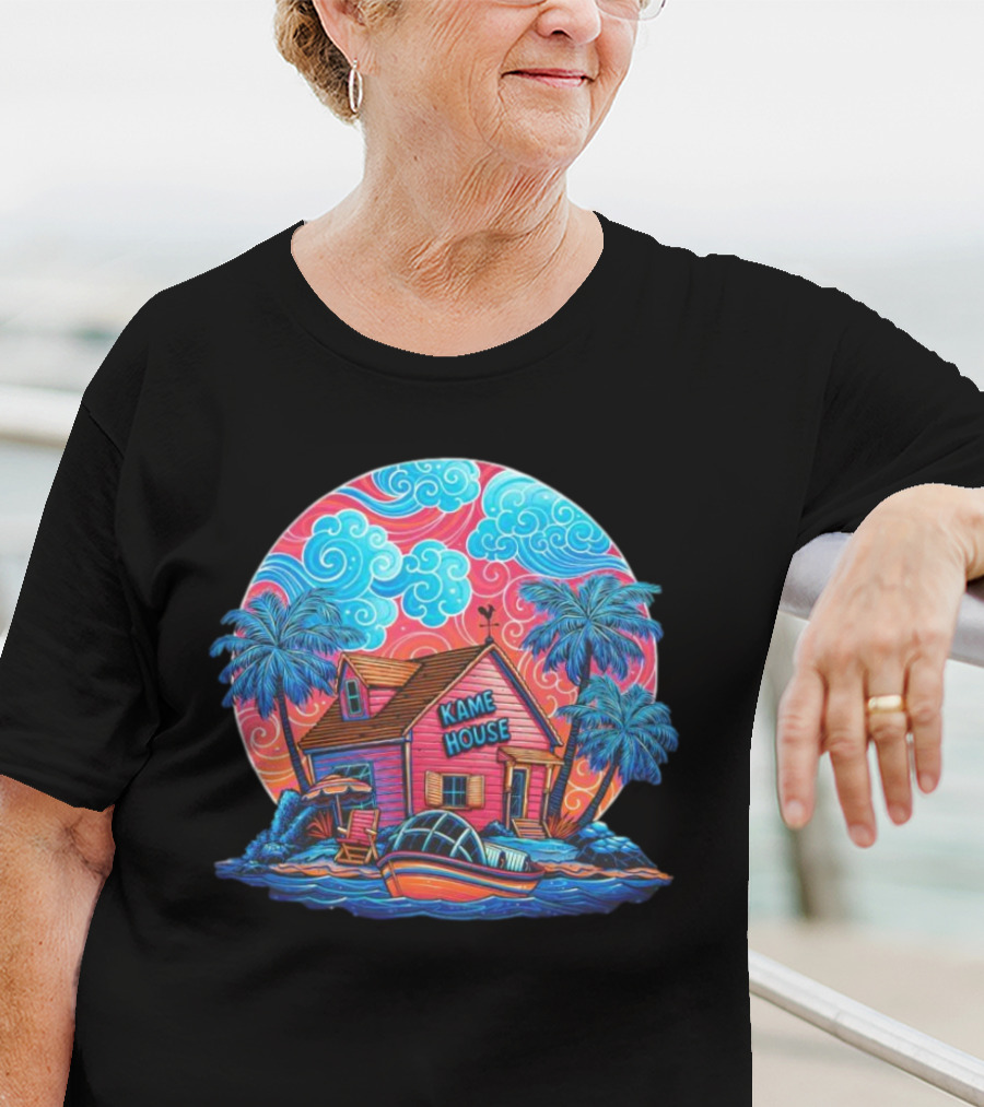 Kame House Vibrant Tropical Island Scene Dragon Ball T-Shirt