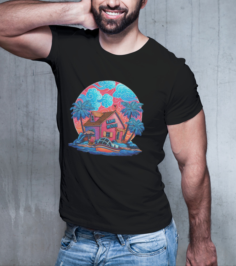 Kame House Vibrant Tropical Island Scene Dragon Ball T-Shirt