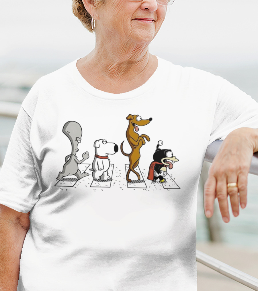 Roger Brian Santa’s Little Helper And Nibbler Walking Across Iconic Crosswalk T-Shirt