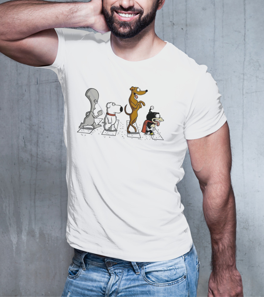 Roger Brian Santa’s Little Helper And Nibbler Walking Across Iconic Crosswalk T-Shirt