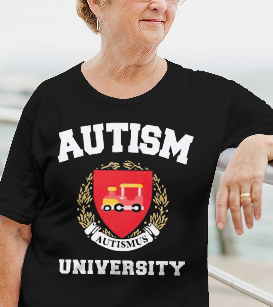 Autismus University Autism Joke Shield With Toy Car Crest T-Shirt