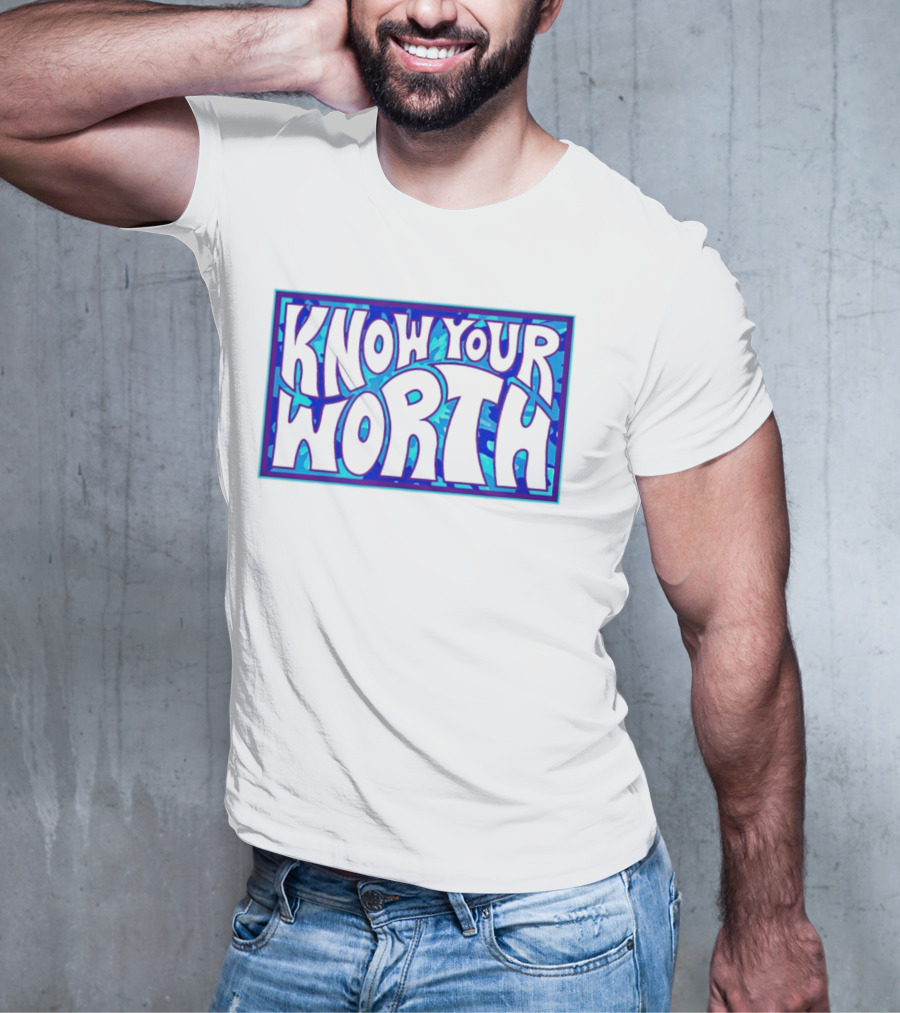 Know Your Worth Blue Abstract T-Shirt
