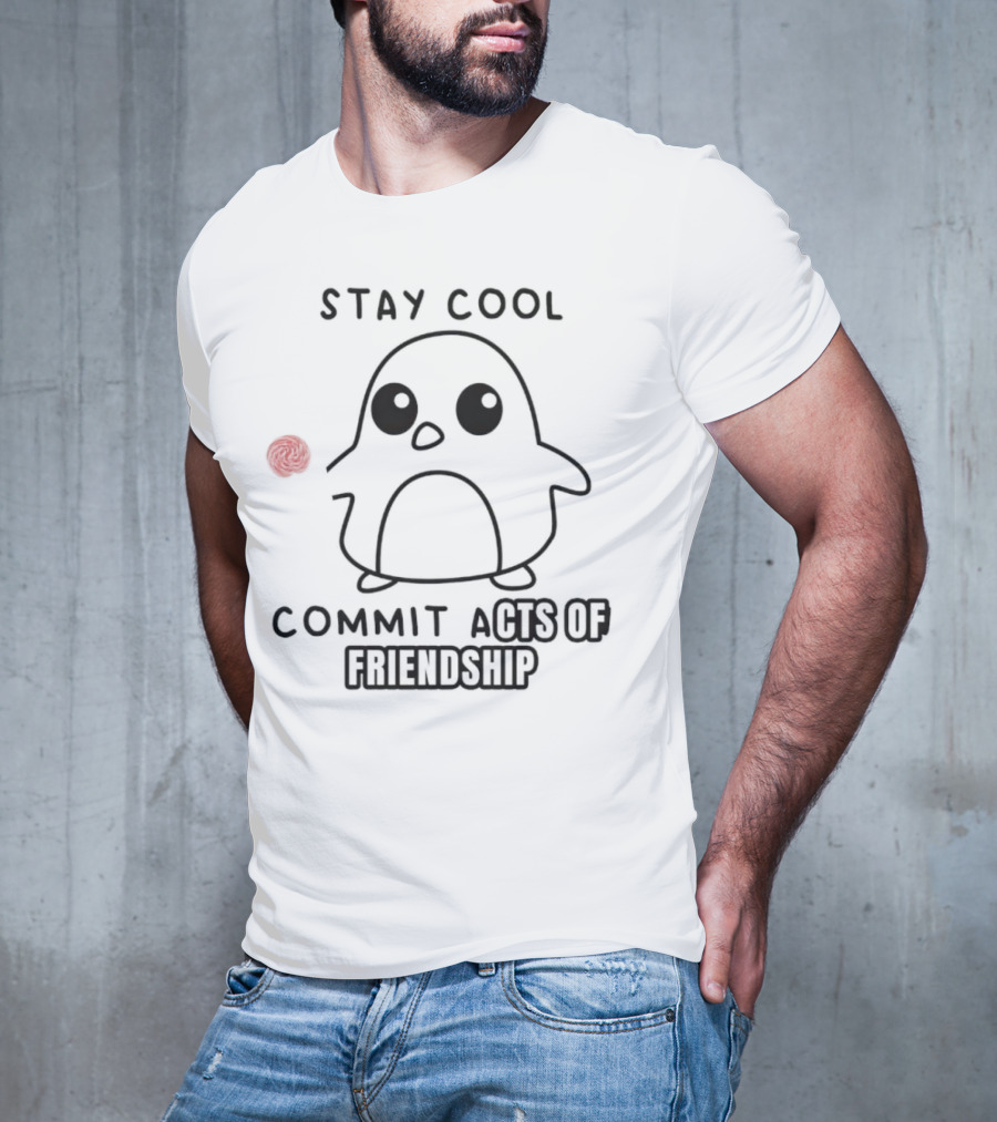 Stay Cool Commit Acts Of Friendship Cute Penguin With Red Ball T-Shirt