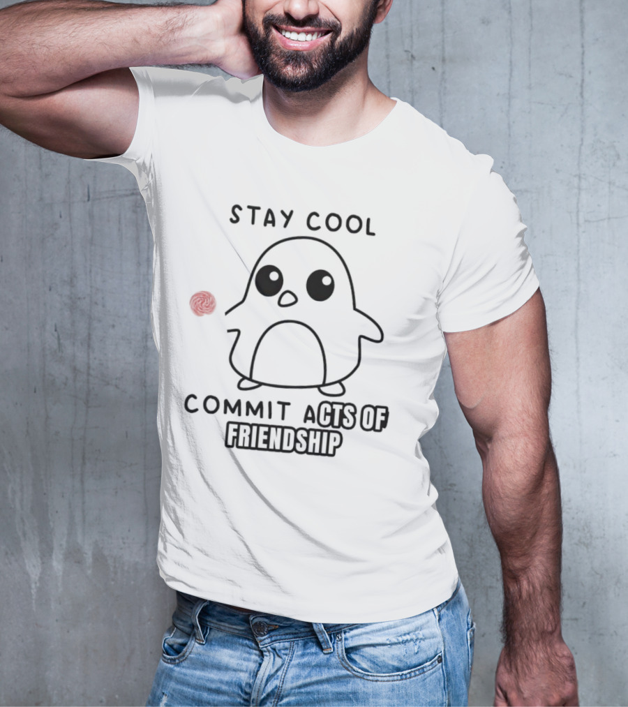 Stay Cool Commit Acts Of Friendship Cute Penguin With Red Ball T-Shirt