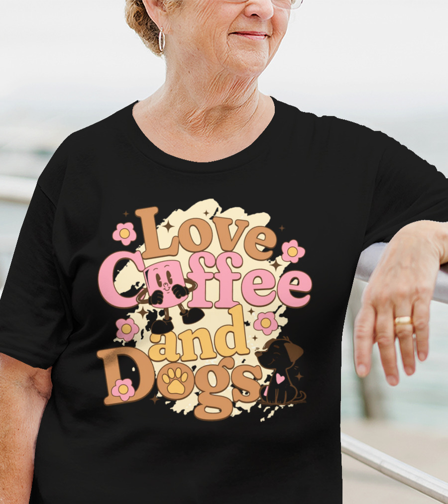 Love Coffee And Dogs Cute Floral Cartoon T-Shirt