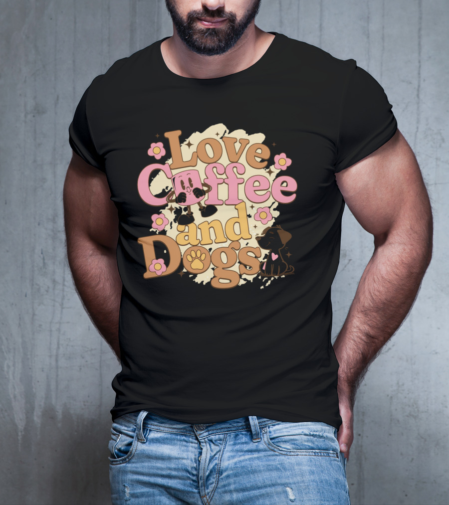 Love Coffee And Dogs Cute Floral Cartoon T-Shirt
