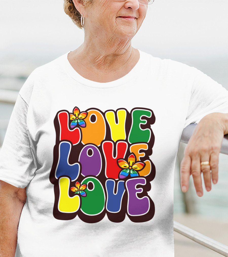 LOVE LOVE LOVE Rainbow Pride Flowers T-Shirt