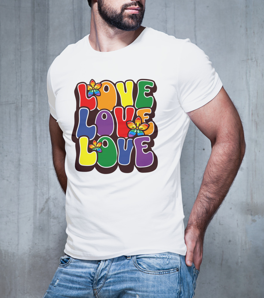 LOVE LOVE LOVE Rainbow Pride Flowers T-Shirt