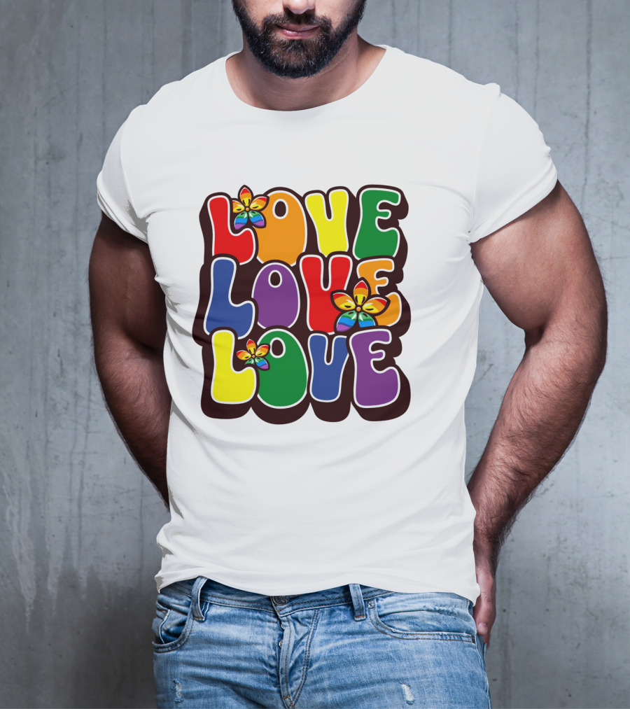 LOVE LOVE LOVE Rainbow Pride Flowers T-Shirt