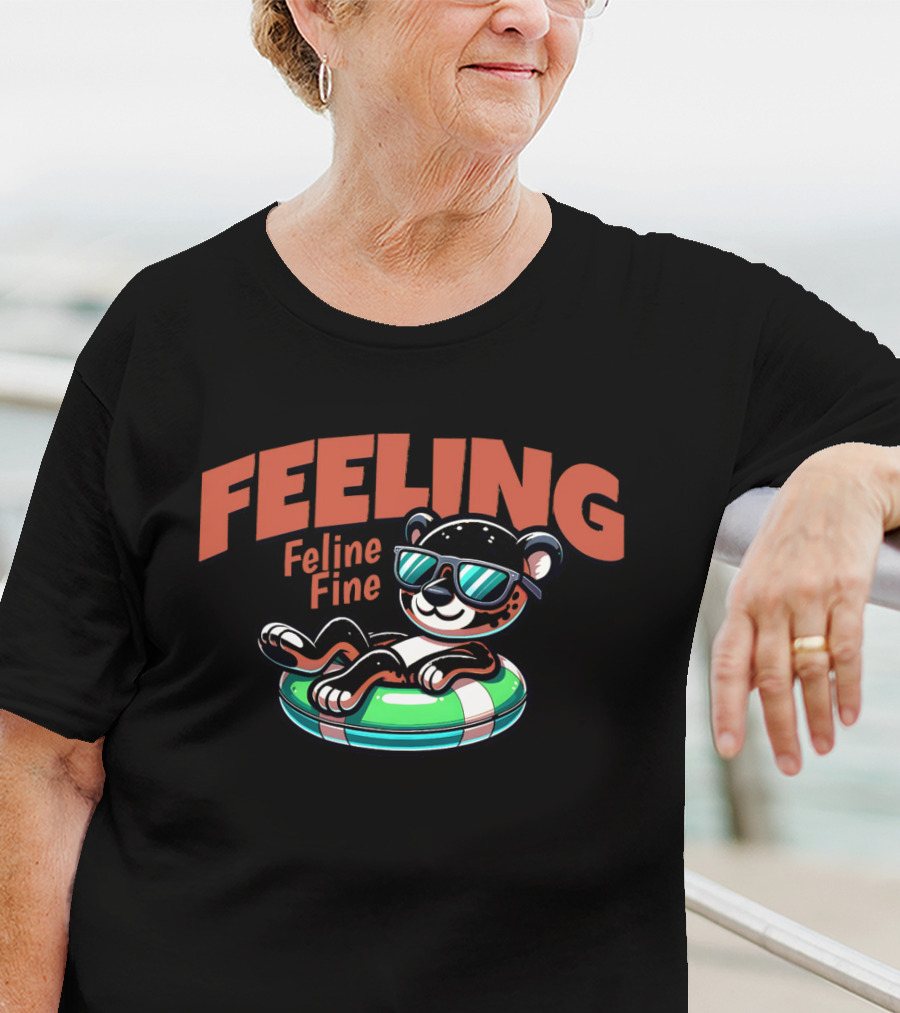 Feeling Feline Fine Relaxed Cool Cat Floating In T-Shirt