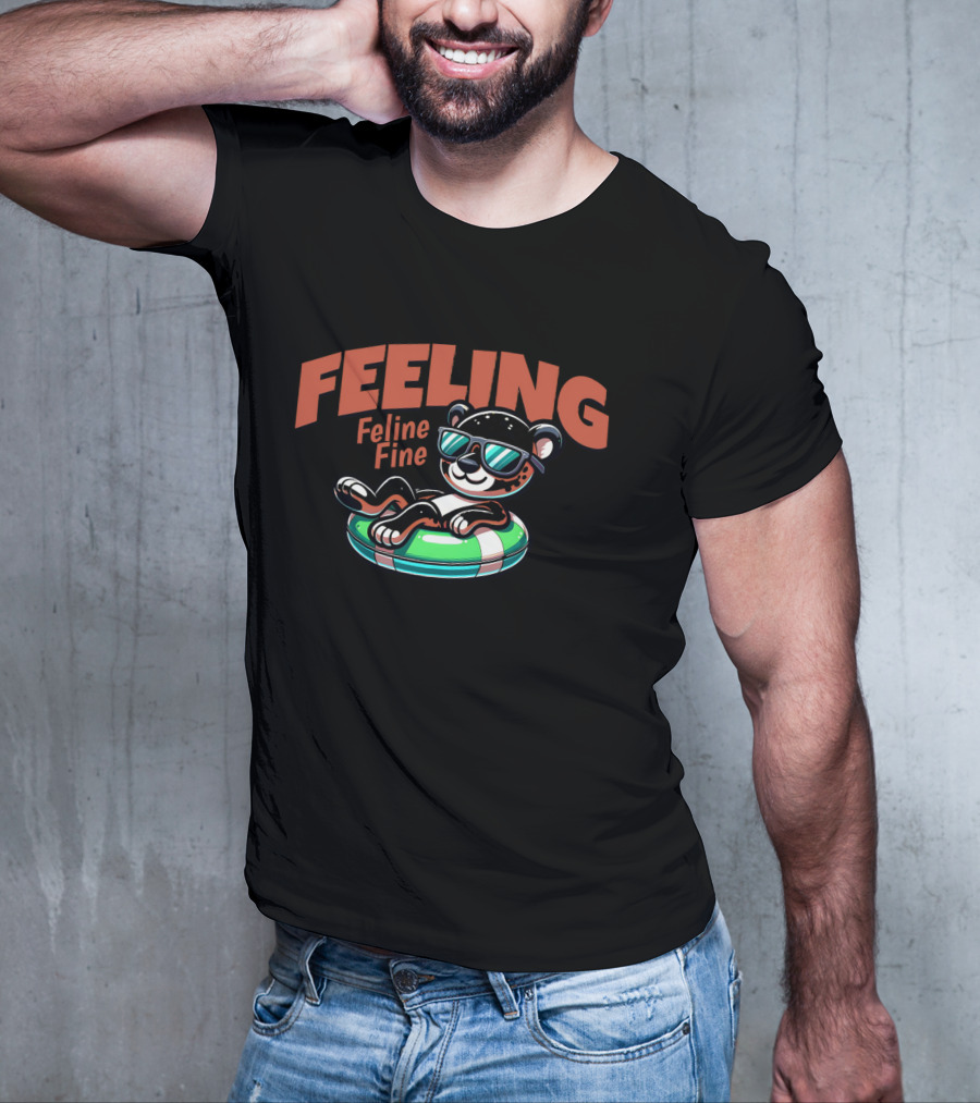 Feeling Feline Fine Relaxed Cool Cat Floating In T-Shirt