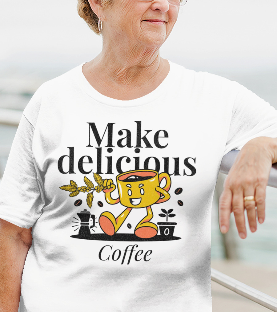 Make Delicious Coffee Happy Mug With Coffee Beans And Plant T-Shirt