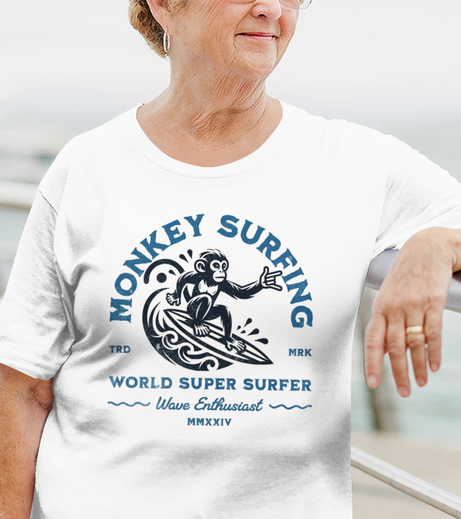 MONKEY SURFING WORLD SUPER SURFER WAVE ENTHUSIAST MMXXIV TRD MRK T-Shirt