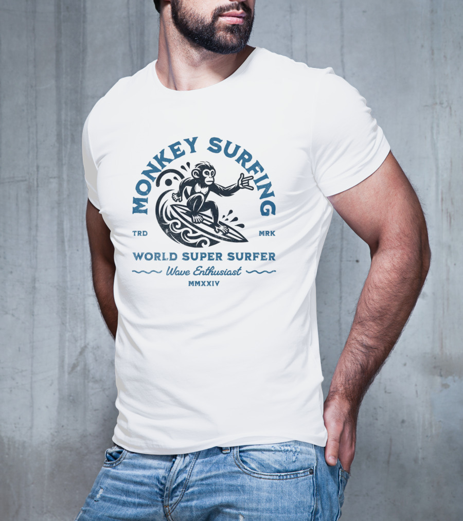 MONKEY SURFING WORLD SUPER SURFER WAVE ENTHUSIAST MMXXIV TRD MRK T-Shirt