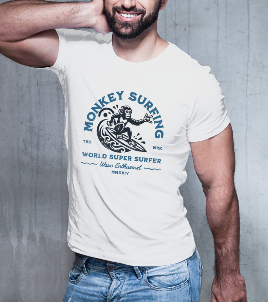 MONKEY SURFING WORLD SUPER SURFER WAVE ENTHUSIAST MMXXIV TRD MRK T-Shirt
