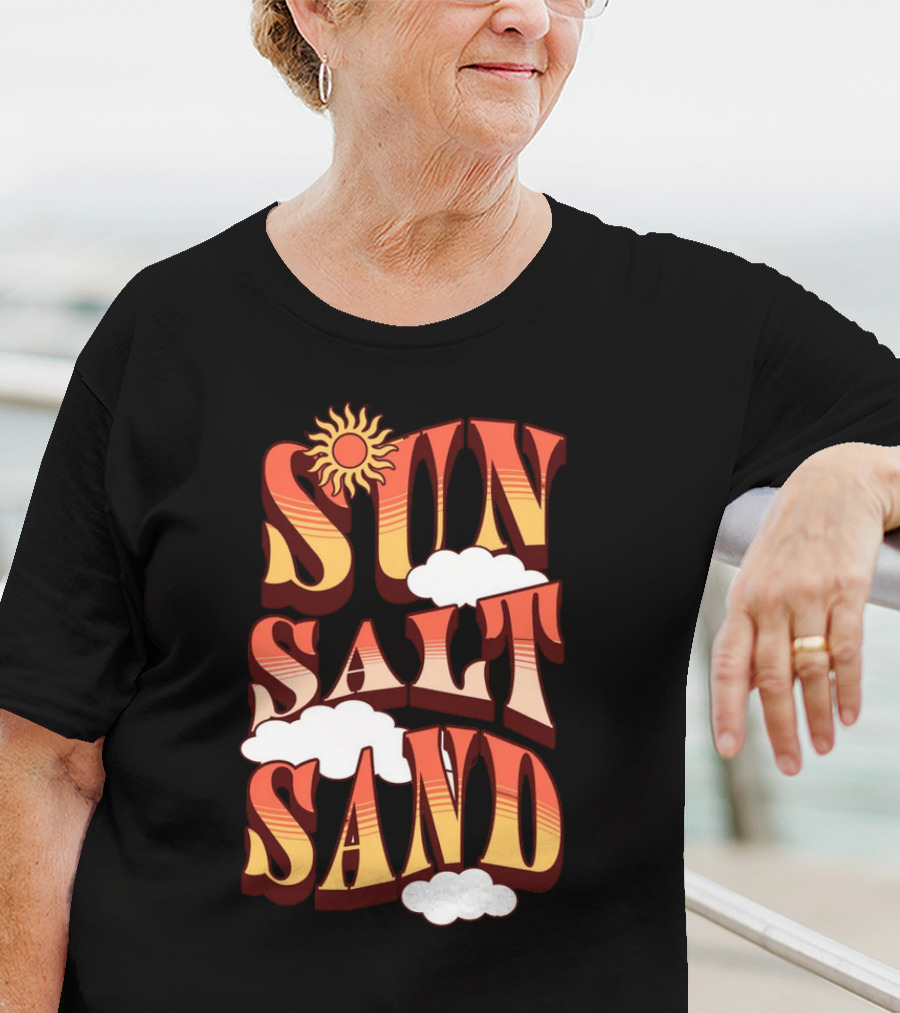 Sun Salt Sand Retro Hippie Vibes With Sun And Clouds T-Shirt