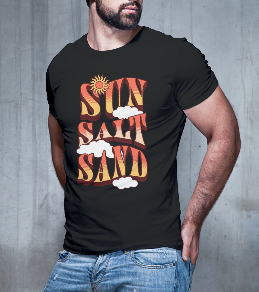 Sun Salt Sand Retro Hippie Vibes With Sun And Clouds T-Shirt