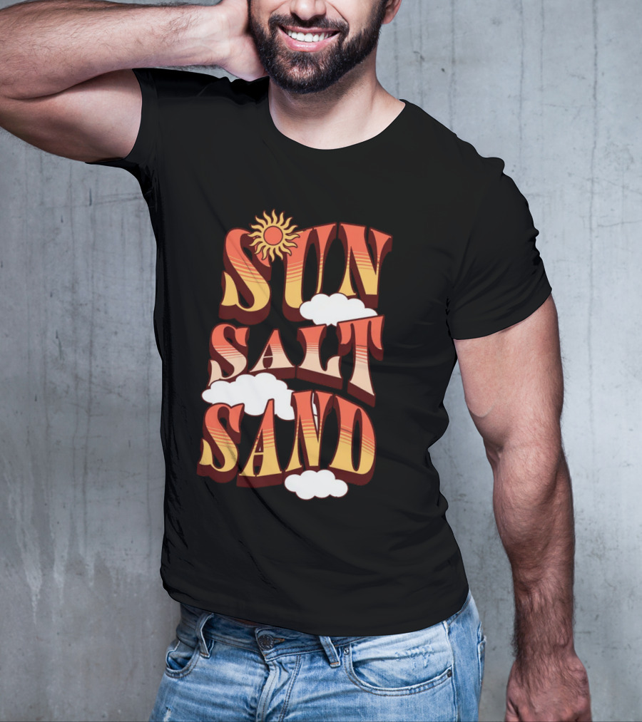 Sun Salt Sand Retro Hippie Vibes With Sun And Clouds T-Shirt