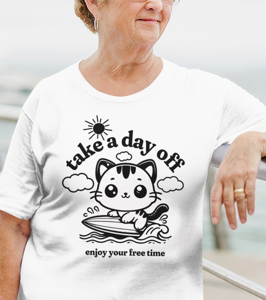 Take A Day Off Cat Surfing Enjoy Your Free Time T-Shirt