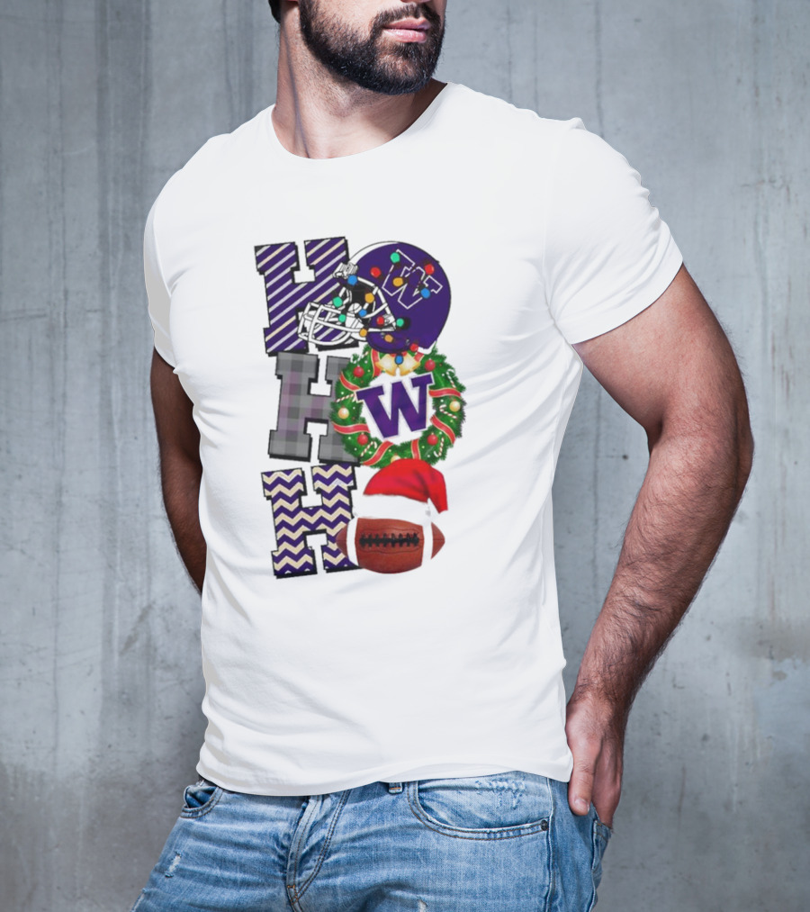 Washington Huskies Football Christmas Ho Ho Ho Helmet Wreath Ball T-Shirt