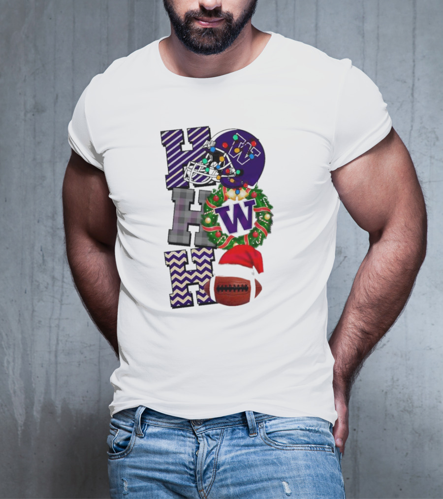 Washington Huskies Football Christmas Ho Ho Ho Helmet Wreath Ball T-Shirt