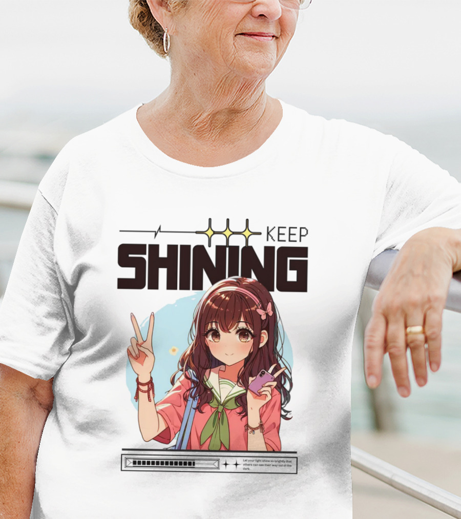 Keep Shining Cute Anime Girl Peace Sign T-Shirt