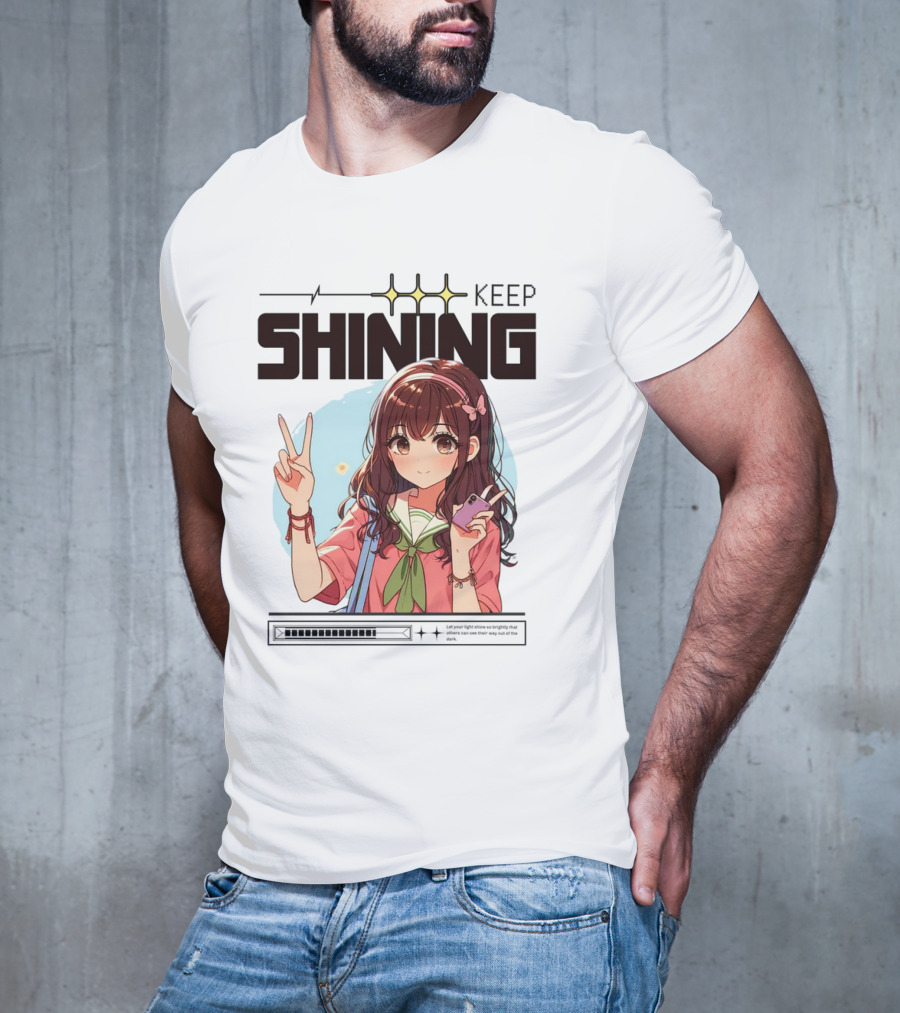 Keep Shining Cute Anime Girl Peace Sign T-Shirt