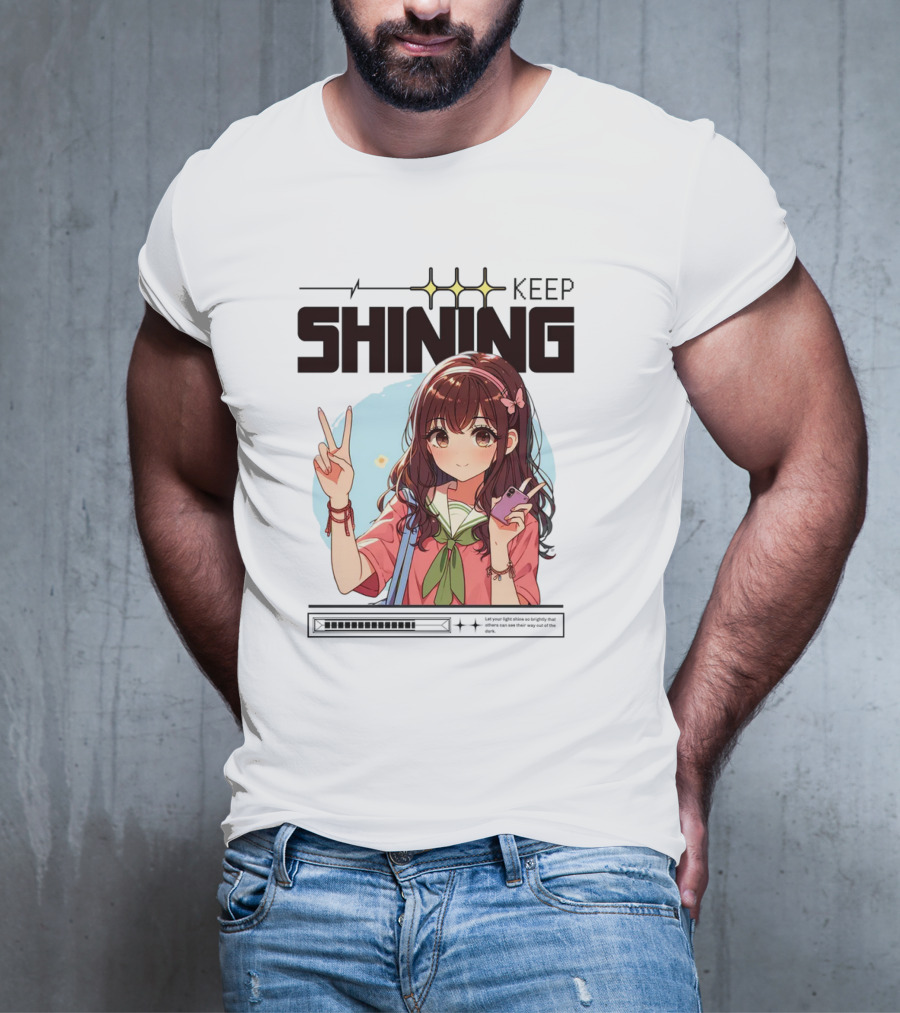 Keep Shining Cute Anime Girl Peace Sign T-Shirt