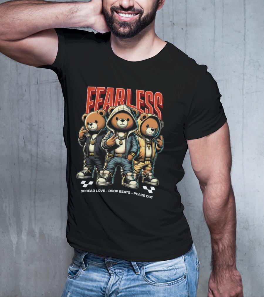 FEARLESS Spread Love Drop Beats Peace Out Teddy Trio T-Shirt