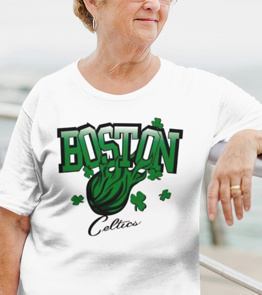Boston Celtics Shamrock Flames Basketball Vintage T-Shirt