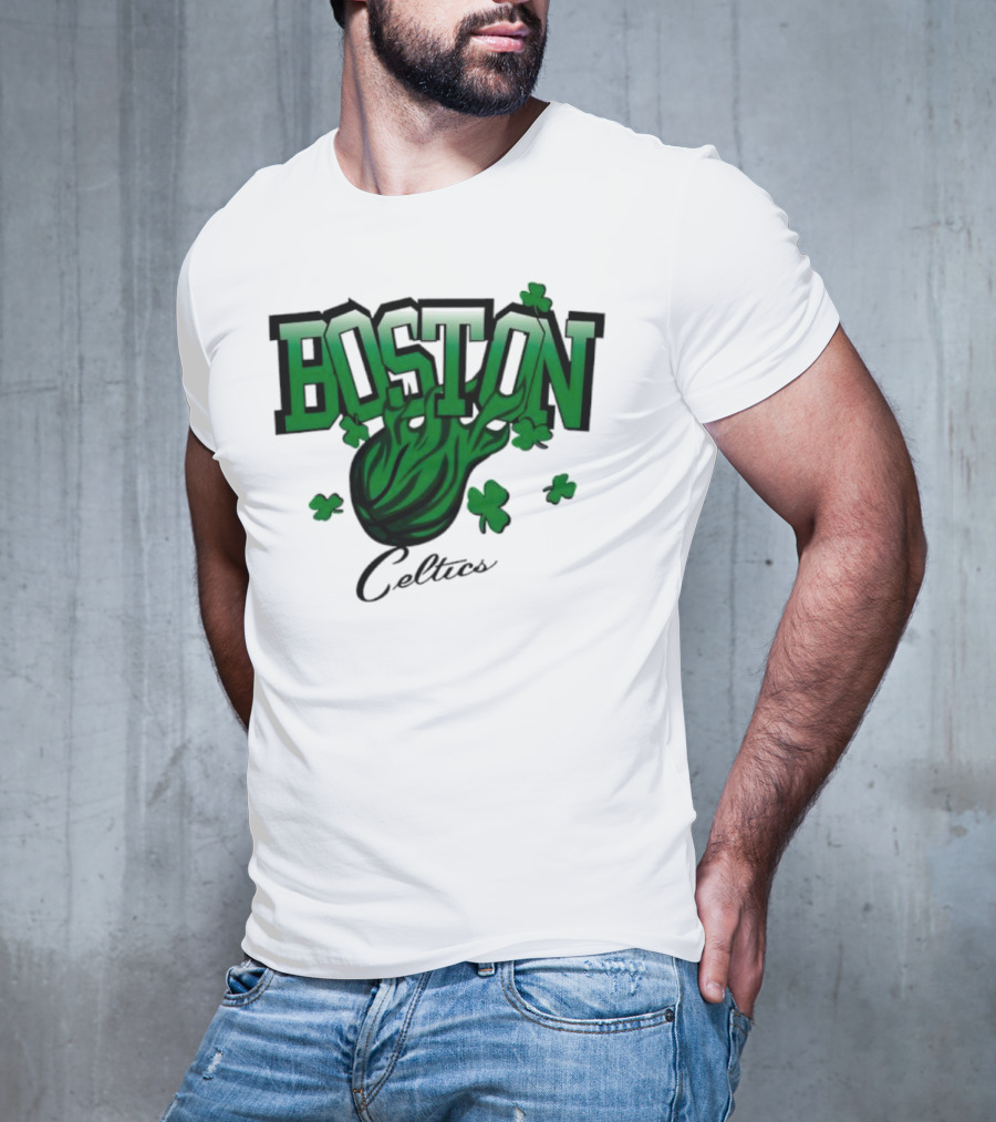 Boston Celtics Shamrock Flames Basketball Vintage T-Shirt