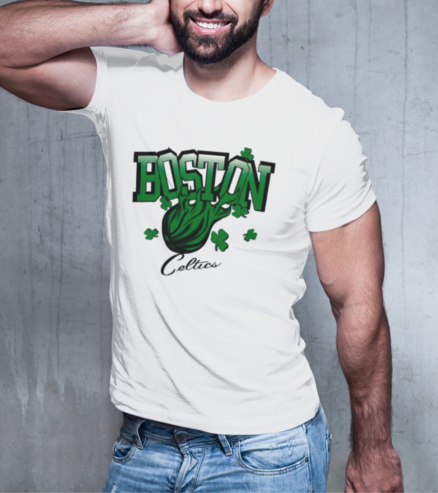 Boston Celtics Shamrock Flames Basketball Vintage T-Shirt