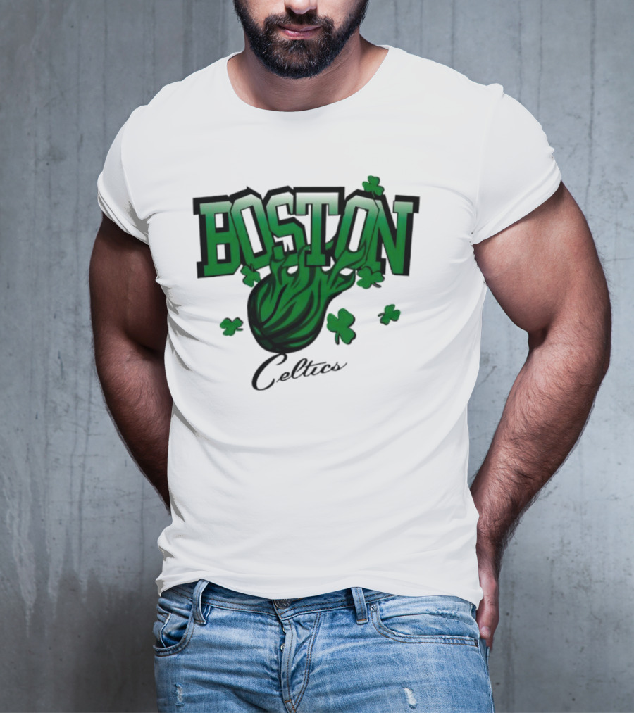 Boston Celtics Shamrock Flames Basketball Vintage T-Shirt