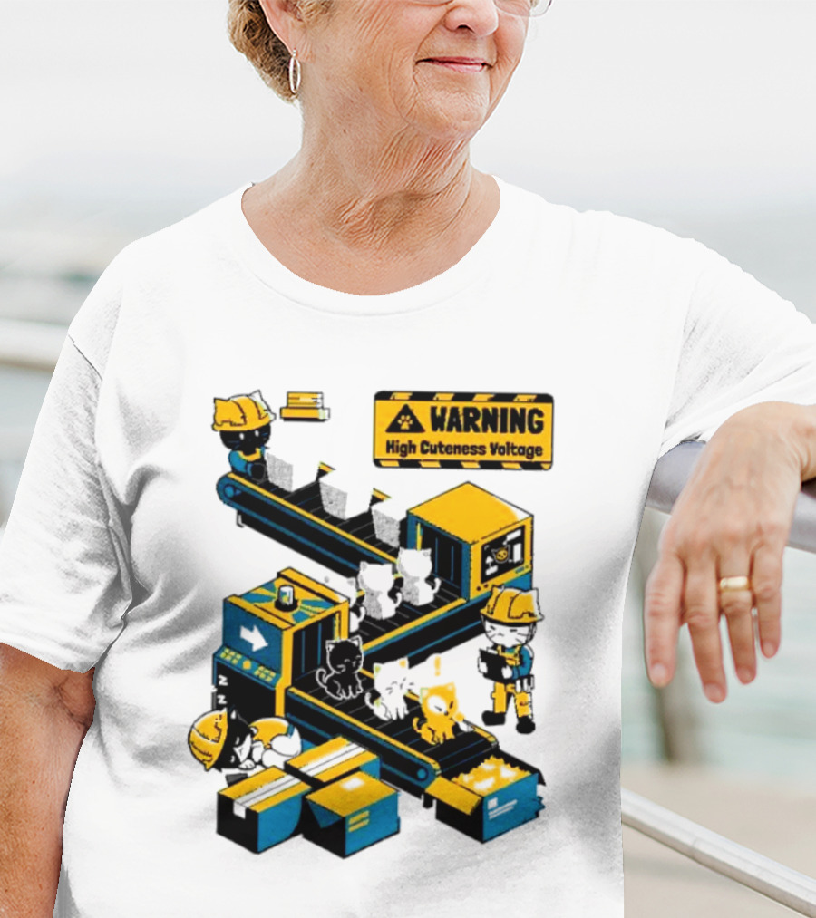 Warning High Cuteness Voltage Cats Factory Worker Warning T-Shirt