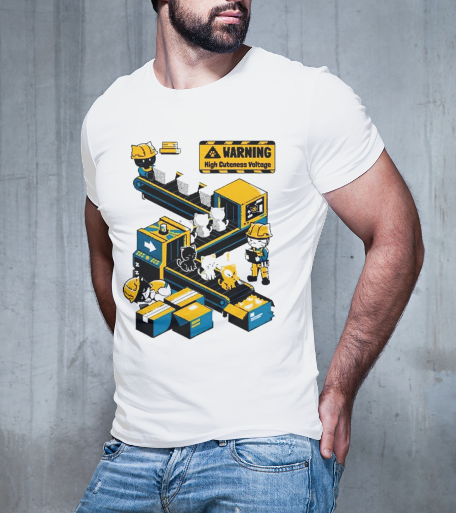 Warning High Cuteness Voltage Cats Factory Worker Warning T-Shirt