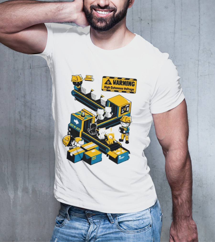 Warning High Cuteness Voltage Cats Factory Worker Warning T-Shirt