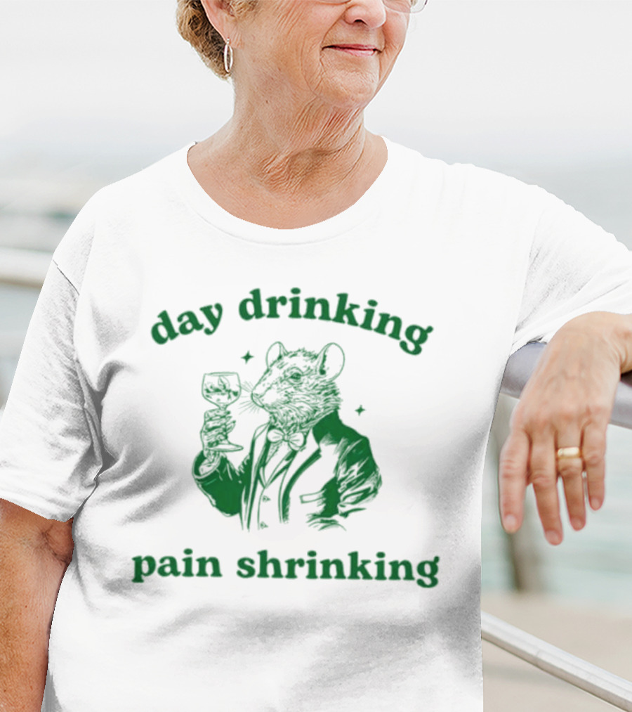 Day Drinking Pain Shrinking Rat In Suit With Wine Glass T-Shirt