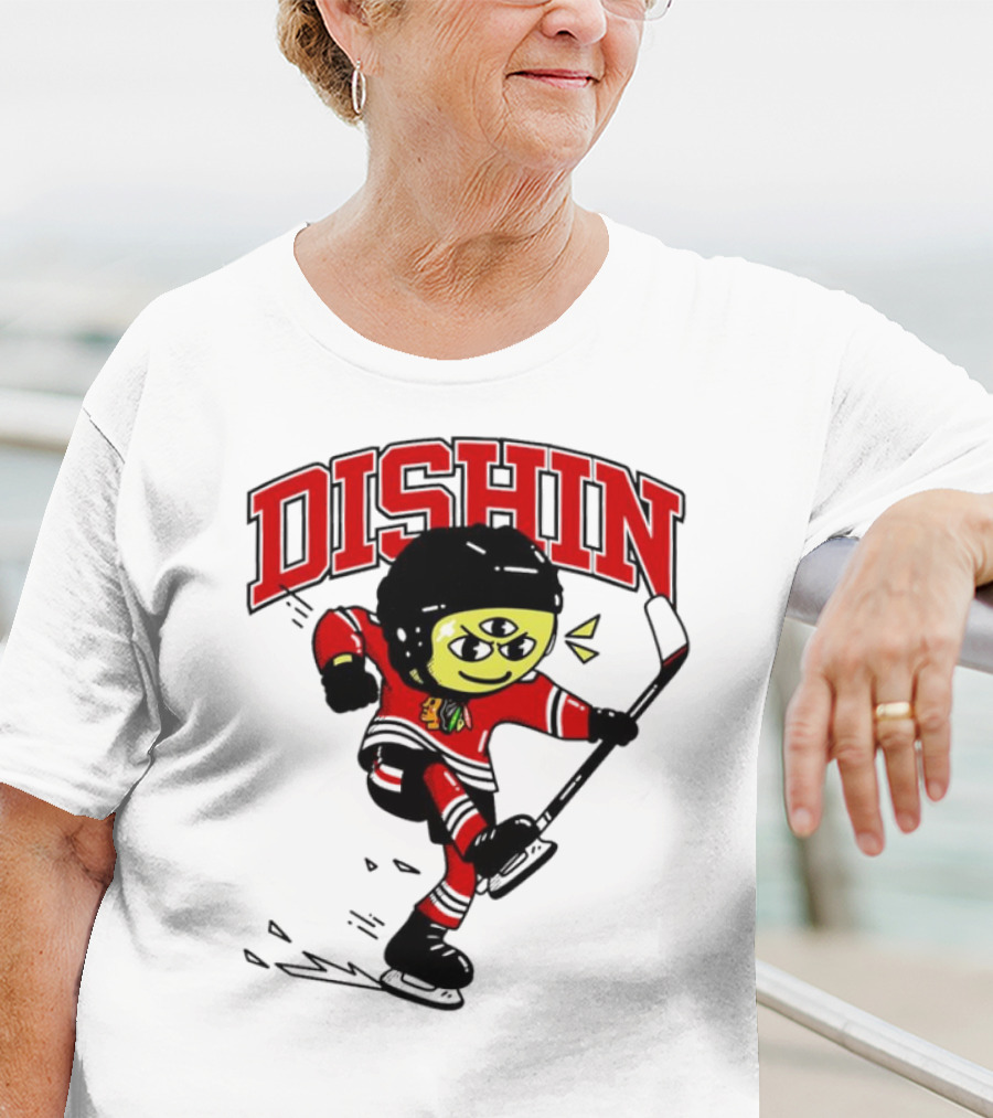 Dishin Chicago Blackhawks Hockey Three-Eyed Mascot T-Shirt
